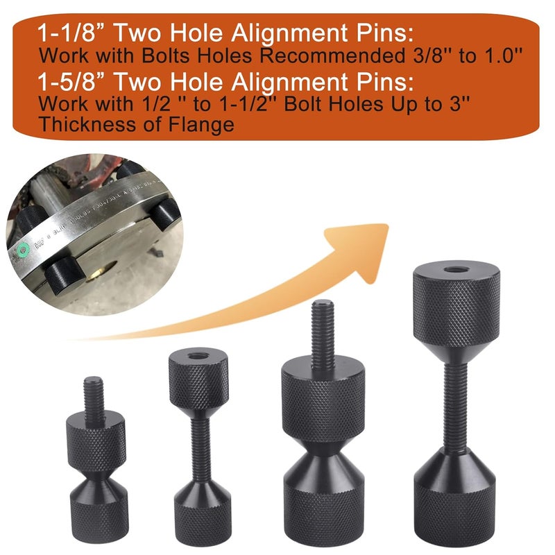 CNRAQR 4 Pcs Aluminium Flange Two Hole Alignment Pins - 1-1/8" and 1-5/8" Detachable Double Hole Pins Black - Image 2
